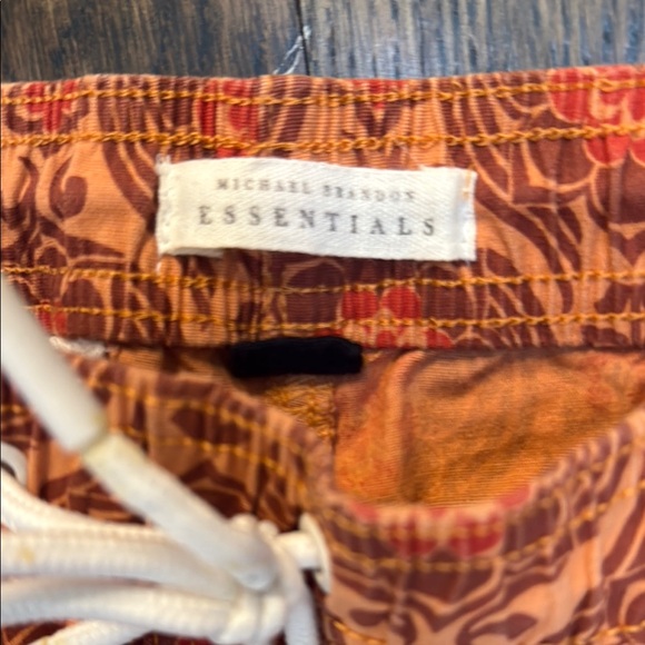 Michael Brandon Red and Orange Swim Trunks with Retro Medallion Pattern - Picture 3 of 4